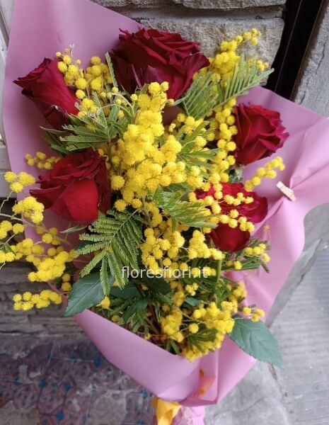 Bouquet ROSE ROSSE e MIMOSA